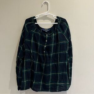 Polo Ralph Lauren Girls (10) Classy Green and Blue Plaid Button Blouse